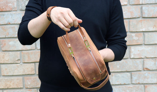 Personalized Leather Dopp Kit & Toiletry Bag, Customized Groomsmen Gift Toiletry Bag, Monogrammed Mens Toiletry Bag, Double Zippered Luxury Travel Bag