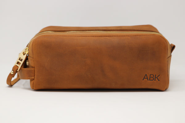 Personalized Leather Dopp Kit & Toiletry Bag, Customized Groomsmen Gift Toiletry Bag, Monogrammed Mens Toiletry Bag, Double Zippered Luxury Travel Bag