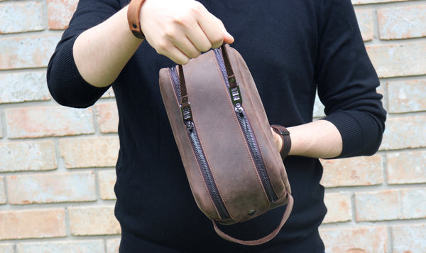 Personalized Leather Dopp Kit & Toiletry Bag, Customized Groomsmen Gift Toiletry Bag, Monogrammed Mens Toiletry Bag, Double Zippered Luxury Travel Bag