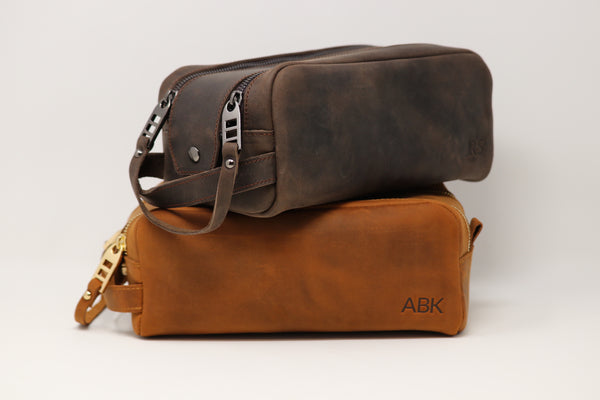 Personalized Leather Dopp Kit & Toiletry Bag, Customized Groomsmen Gift Toiletry Bag, Monogrammed Mens Toiletry Bag, Double Zippered Luxury Travel Bag