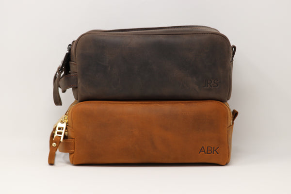 Personalized Leather Dopp Kit & Toiletry Bag, Customized Groomsmen Gift Toiletry Bag, Monogrammed Mens Toiletry Bag, Double Zippered Luxury Travel Bag
