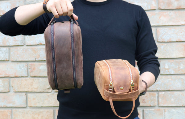Personalized Leather Dopp Kit & Toiletry Bag, Customized Groomsmen Gift Toiletry Bag, Monogrammed Mens Toiletry Bag, Double Zippered Luxury Travel Bag