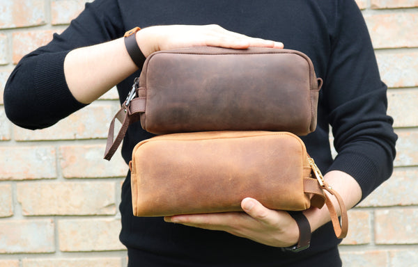 Personalized Leather Dopp Kit & Toiletry Bag, Customized Groomsmen Gift Toiletry Bag, Monogrammed Mens Toiletry Bag, Double Zippered Luxury Travel Bag