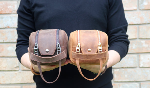 Personalized Leather Dopp Kit & Toiletry Bag, Customized Groomsmen Gift Toiletry Bag, Monogrammed Mens Toiletry Bag, Double Zippered Luxury Travel Bag