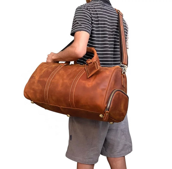 Leather Duffle Bag, Handmade Mens Leather Weekend Bag, Personalized Duffel Bag, Leather Holdall Bag, Leather Overnight Bag, Leather Gym Bag for Men