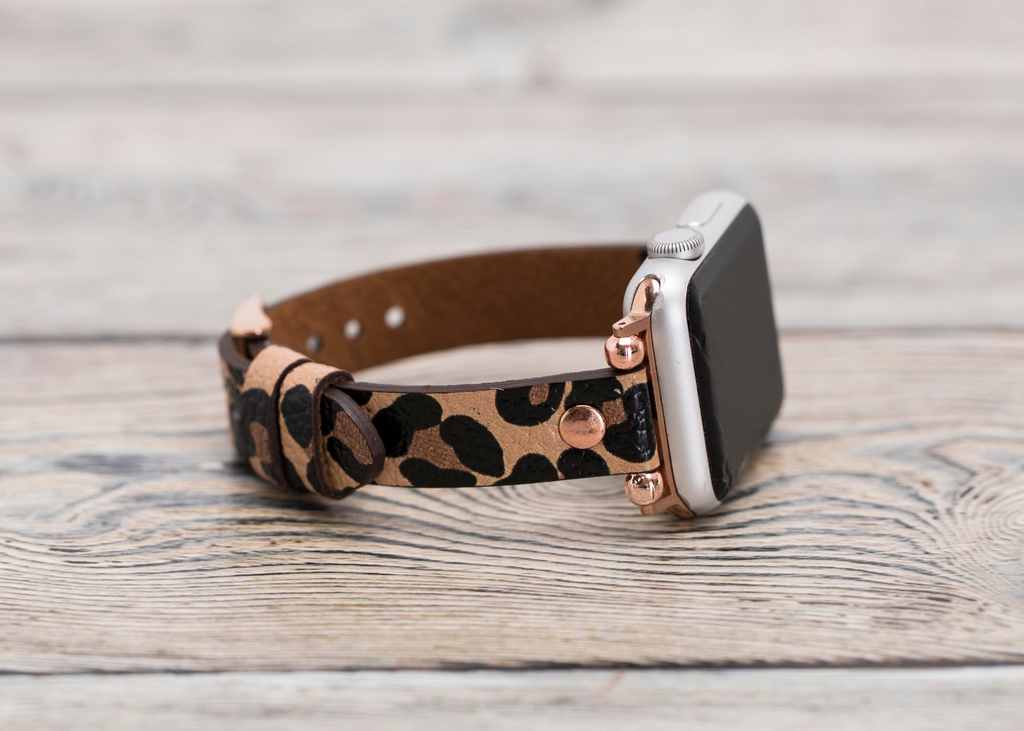 Apple 38-42 mm Leather Watch Band Strap in Leopard, Teal, and metallic Turquoise Alligator Leather Apple Watch Band | Handdn  main image 4