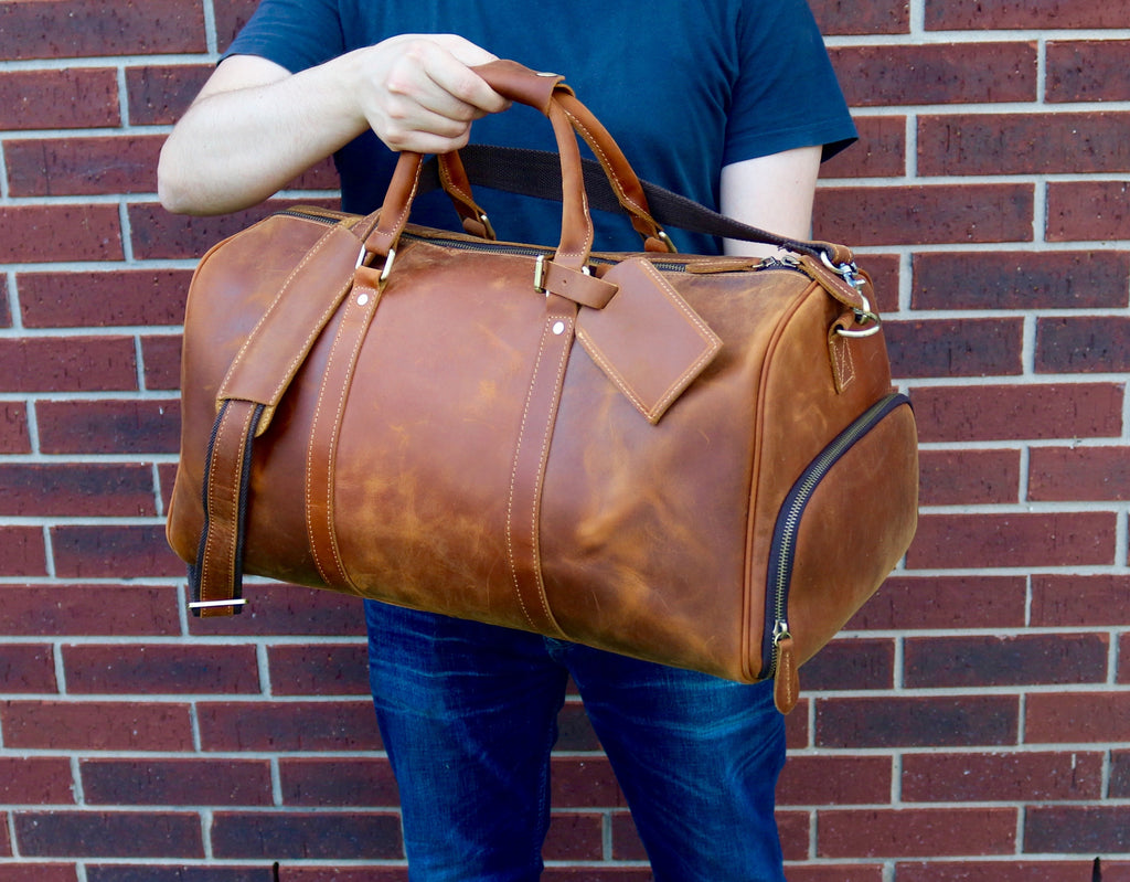 Leather Duffle Bag, Handmade Mens Leather Weekend Bag