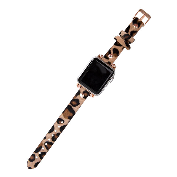 Apple Watch Band 38mm 40mm 42mm 44mm, Leather Watchband, Leopard Apple Watch Strap, iWatch Bracelet, Personalized Gift, Custom iWatch Band