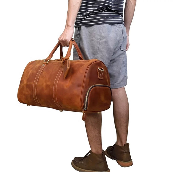 Leather Duffle Bag, Handmade Mens Leather Weekend Bag, Personalized Duffel Bag, Leather Holdall Bag, Leather Overnight Bag, Leather Gym Bag for Men
